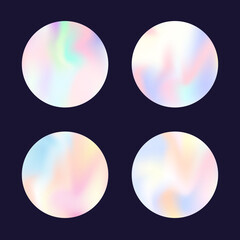 Gradient round set with holographic mesh. Abstract hologram. Vibrant gradient round set. Minimalistic 90s, 80s retro style graphic template for placard, presentation, banner, brochure.