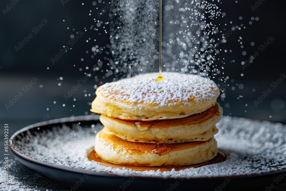 Wall mural delicious homemade pancakes with powdered sugar