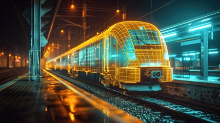 Naklejka premium hologram of a train on a city model