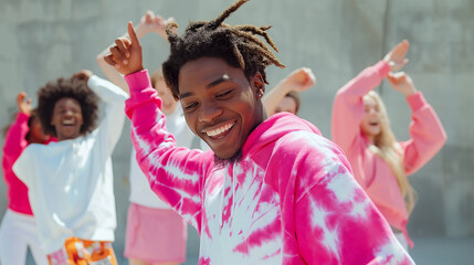 Diverse group of dancers enjoying while practicing street dance together