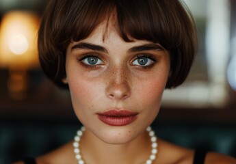 Thoughtful young woman with pearls
