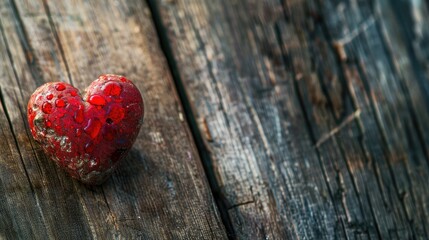 Valentine s Day theme with red heart on wooden surface