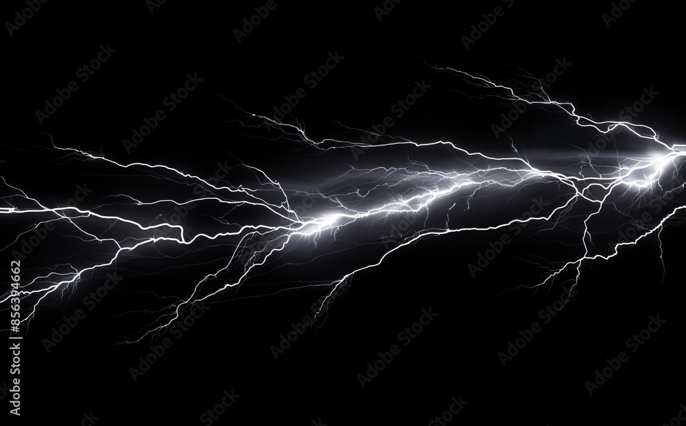 Poster lightning bolt with branches isolated on black background. electric bolt with branches. massive ligh
