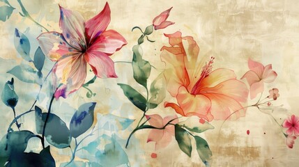 Vintage watercolor floral print for interior design and decoration