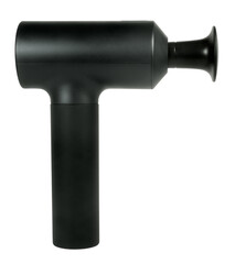 Electric massage gun utensil massager black isolated on white background. Modern technology wellness concept