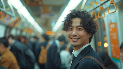 Fototapeta premium 通勤電車に乗るビジネスマン
