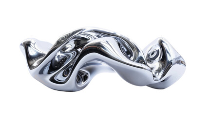 Chrome metal organic fluid shape on a transparent background