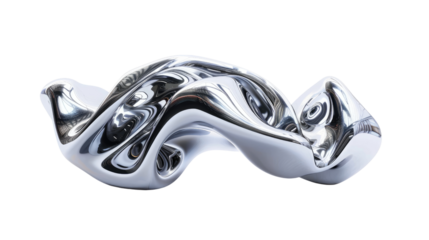 Chrome metal organic fluid shape on a transparent background