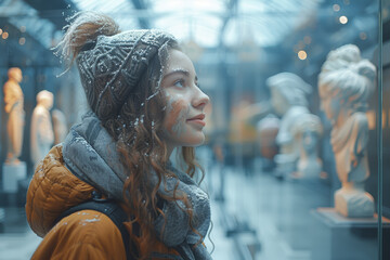 Obraz premium A baby boomer exploring a museum, appreciating history and art. Concept of cultural enrichment and lifelong curiosity. Generative Ai.