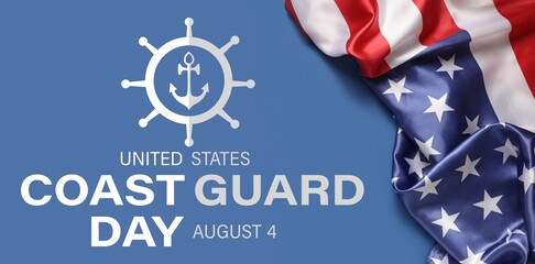 Flag of USA and text UNITED STATES COAST GUARD DAY on blue background