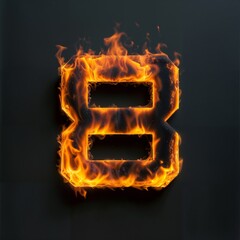 Fire number 8 on black background, flames