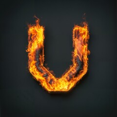 Fire letter V on black background, flames