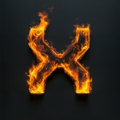 Fire letter X on black background, flames