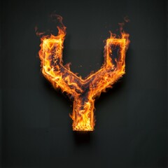 Fire letter Y on black background, flames