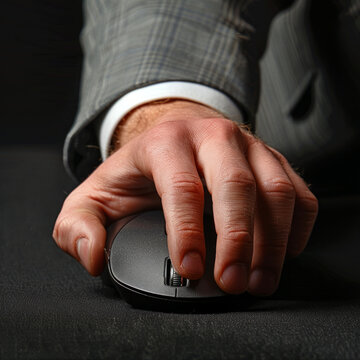 The hand of a business man using a computer's mouse