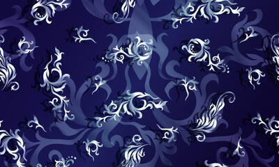 floral ornament seamless pattern on blue background. artistic swirl pattern.
