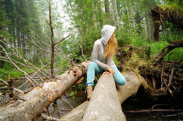 A woman in the forest