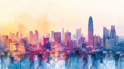Seamless cityscape filled with iconic buildings from thailand, water color style, 4k 