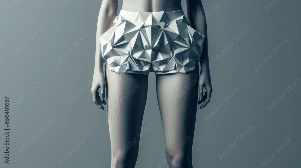 Poster a pair of highwaisted shorts with a repeating pattern of diamonds and triangles.
