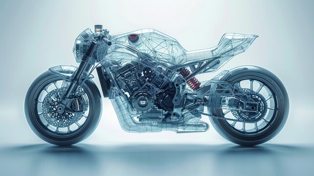 Render image of a motorcycle in wireframe showing motorcycle development.