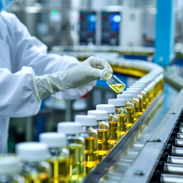 A scientist hands working in a laboratory making medicines