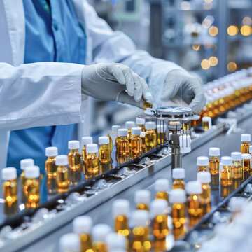 A scientist hands working in a laboratory making medicines