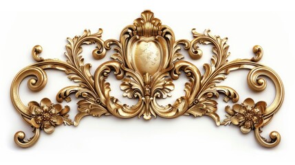 Antique decorative wooden frame in gold on a white background