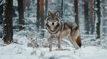 Gray Wolf (Canis lupus) in the Winter Forest