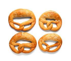 Soft pretzels on white background