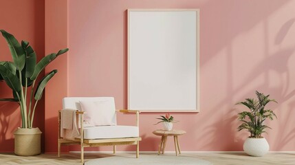 Frame Mockup, ISO A Paper Size: Living Room Wall Poster Mockup in Modern Interior Design, 3D Render