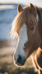 Obraz premium White Horse Rural Portrait Meadow