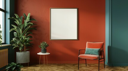 Modern Interior Design with Frame Mockup: ISO A Paper Size Wall Poster, 3D Render