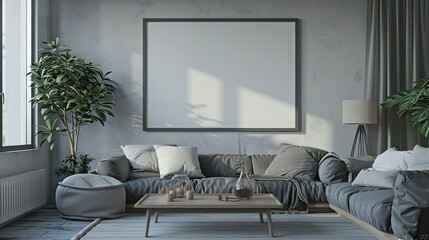 Modern Interior Design with Frame Mockup: ISO A Paper Size Wall Poster, 3D Render