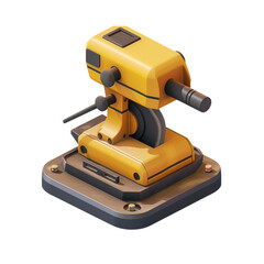 Fototapeta premium 3D illustration of a yellow industrial drill press on a grey base, isolated on white background.