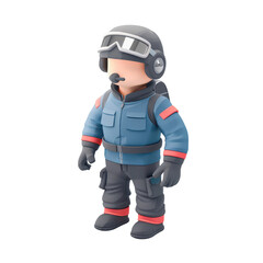 3D illustration of an aviation pilot in a blue uniform with a helmet and microphone, isolated on a white background.