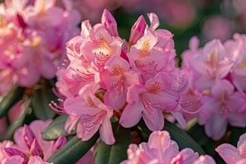 A bunch of pink flowers with a few yellow flowers in the middle. The flowers are in full bloom and are very pretty