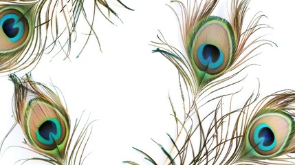 Naklejka premium Peacock feathers on a white backdrop