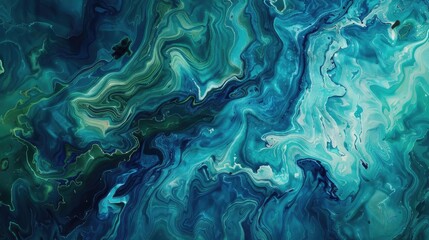 Art print featuring blue and green marbled design