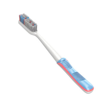 recommend clip art: A close-up image of a toothbrush with a white background, featuring blue and red accents on the handle and bristles.