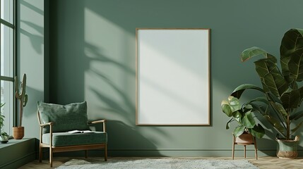 Modern Interior Design with Frame Mockup: ISO A Paper Size Wall Poster, 3D Render