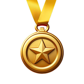 3D Illustration of Cute Medal Icon with Star | Isolated on Transparent & White Background | PNG File with Transparency