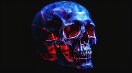 Glowing Skull in Neon Light