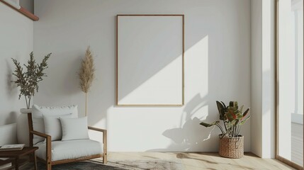 3D Render of Modern Living Room: ISO A Paper Size Frame and Wall Poster Mockup