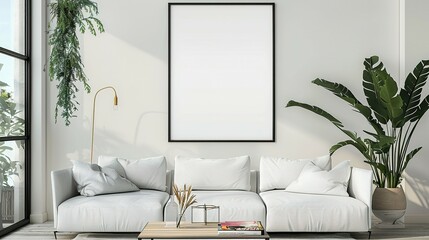 ISO A Paper Size Poster Mockup in Modern Living Room: Frame on Wall, 3D Render
