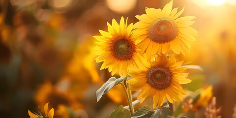 Girass&oacute;is Altos em um Campo Dourado