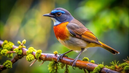 Fototapeta premium A Beautiful Bird With Blue, Orange, And Yellow Feathers Is Perched On A Branch.