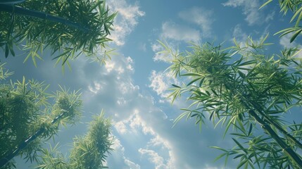 Naklejka premium Bamboo branch in a forest with the sky