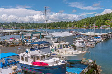 Gig Harbor landscape and boats Washington state.