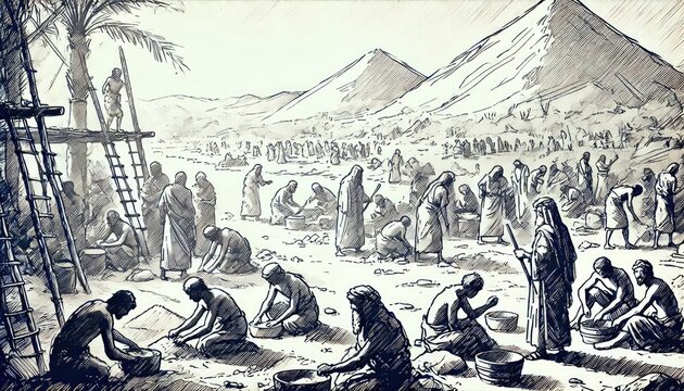 Israel in slavery in Egypt &mdash; Exodus 1. Digital illustration.