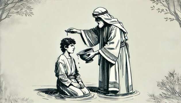David is anointed king &mdash; 1 Samuel 16. Digital illustration.